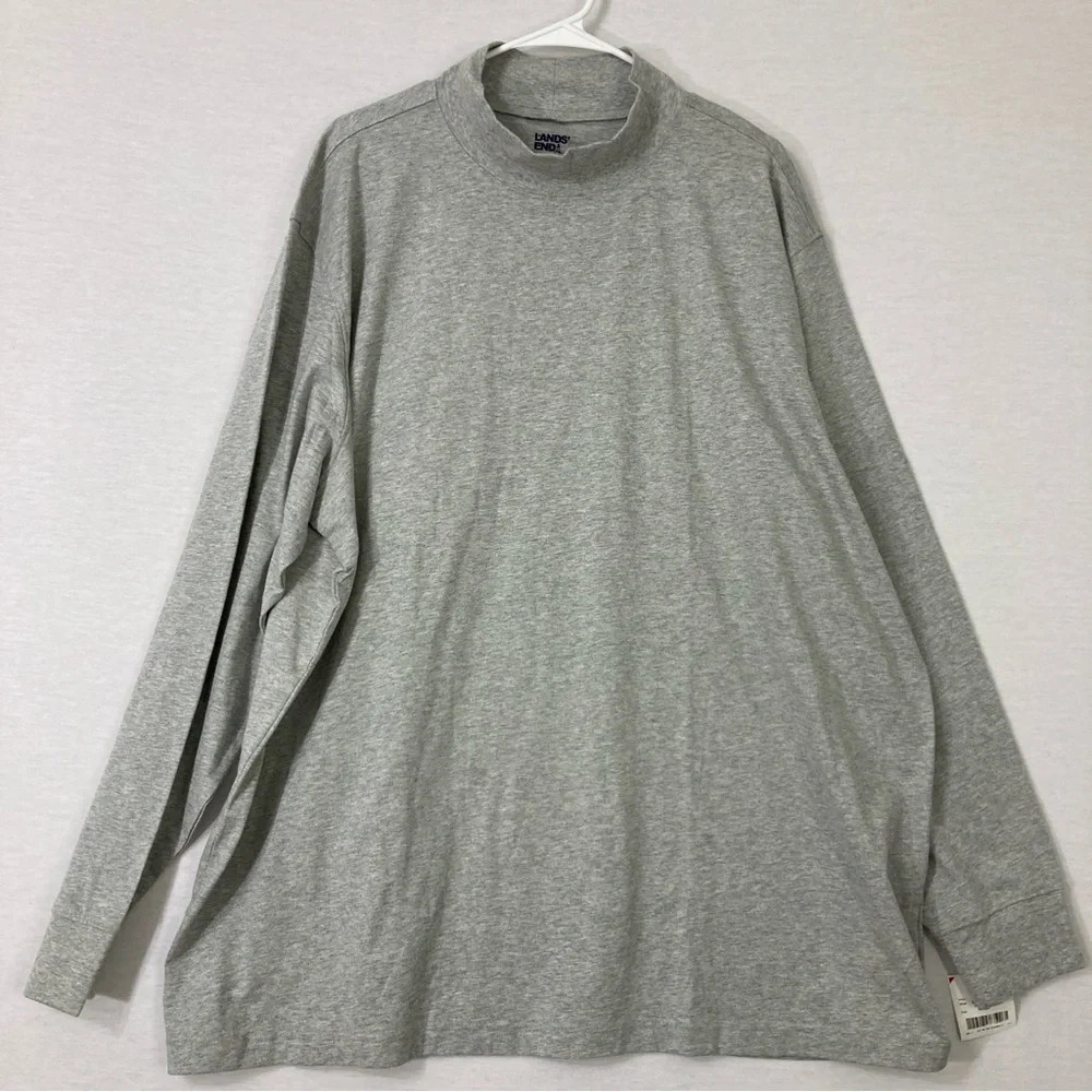 New Lands’ End Light Gray Men’s Cowl Neck Knit Cotton Stretch Top 3X